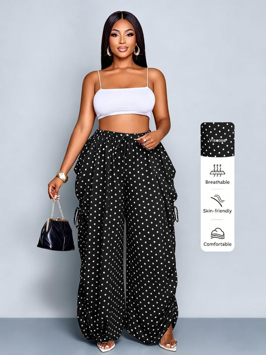 Plus Size Women's Base Polka Dot Wide Leg Pants