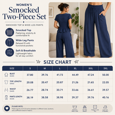 Women’s 2-Piece Smocked Top & Wide-Leg Pants Sets