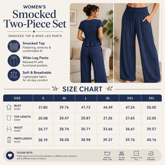 Women’s 2-Piece Smocked Top & Wide-Leg Pants Sets