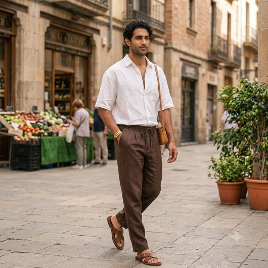 100% Linen Relaxed-Fit Drawstring Trousers