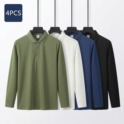 Mens Long Sleeve Golf Polo's 4 Pack