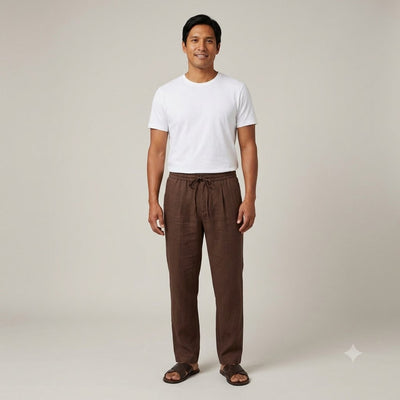 100% Linen Relaxed-Fit Drawstring Trousers