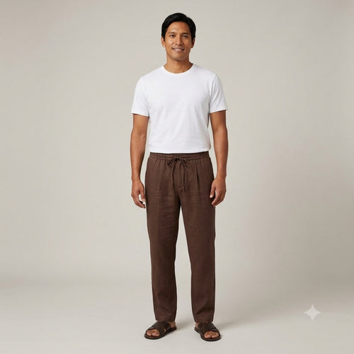 100% Linen Relaxed-Fit Drawstring Trousers