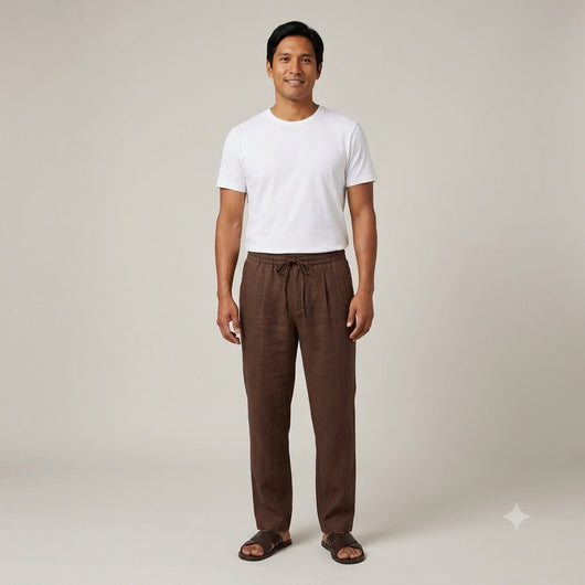 100% Linen Relaxed-Fit Drawstring Trousers