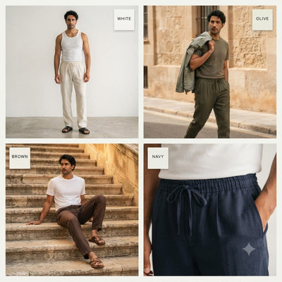 100% Linen Relaxed-Fit Drawstring Trousers