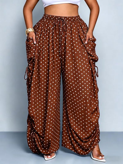 Plus Size Women's Base Polka Dot Wide Leg Pants