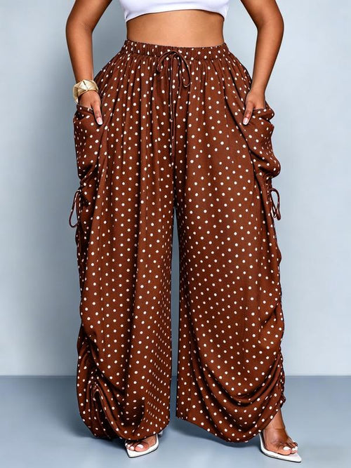 Plus Size Women's Base Polka Dot Wide Leg Pants