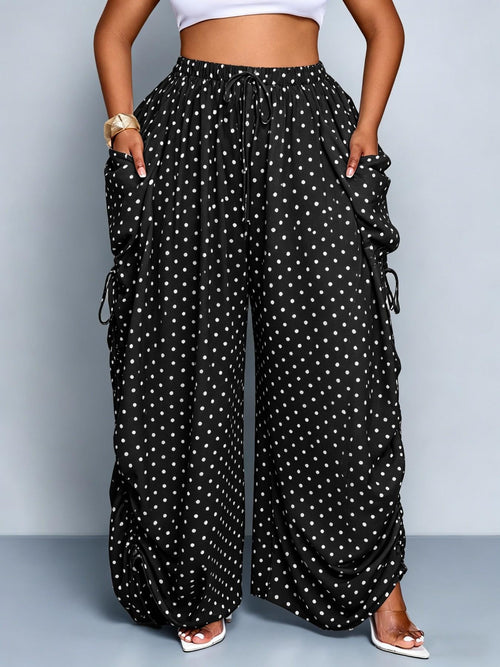 Plus Size Women's Base Polka Dot Wide Leg Pants