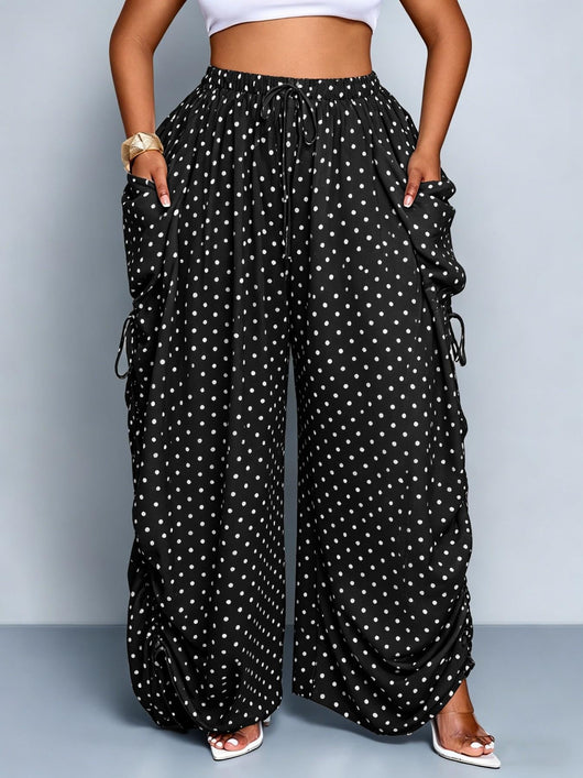 Plus Size Women's Base Polka Dot Wide Leg Pants