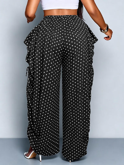 Plus Size Women's Base Polka Dot Wide Leg Pants