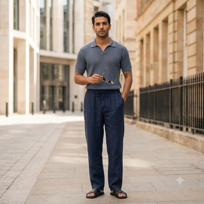 100% Linen Relaxed-Fit Drawstring Trousers