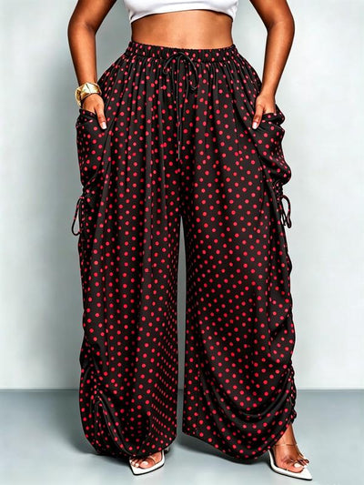 Plus Size Women's Base Polka Dot Wide Leg Pants
