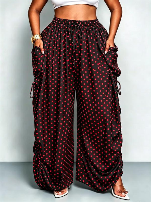 Plus Size Women's Base Polka Dot Wide Leg Pants